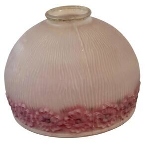 Round Ribbed Antique Floral Painted Embossed Frosted Glass 6.25" Shade
